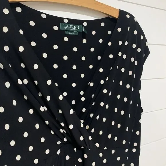 Lauren Ralph Lauren | Dress Black White Polka Dot Stretch- Size 18W - Picture 4 of 8